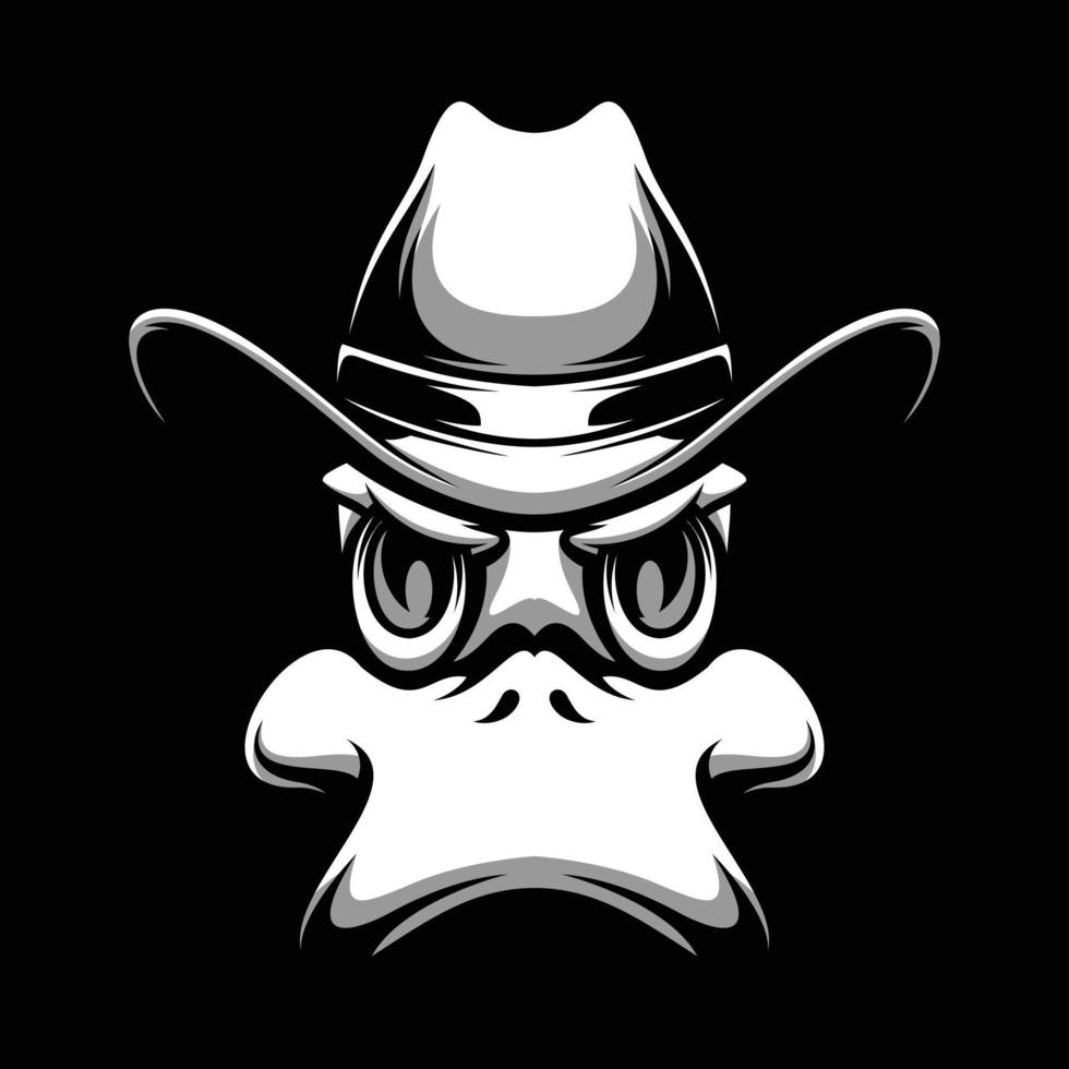 Duck Cowboy Black and White Mascot Design vector