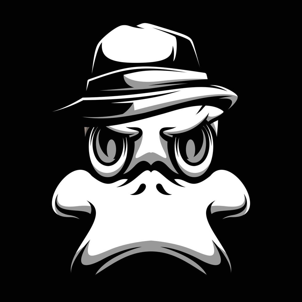 Duck Fedora Hat Black and White Mascot Design vector