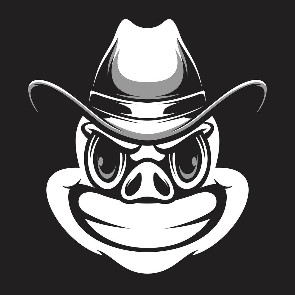 Pig Cowboy Black and White Mascot Design vector