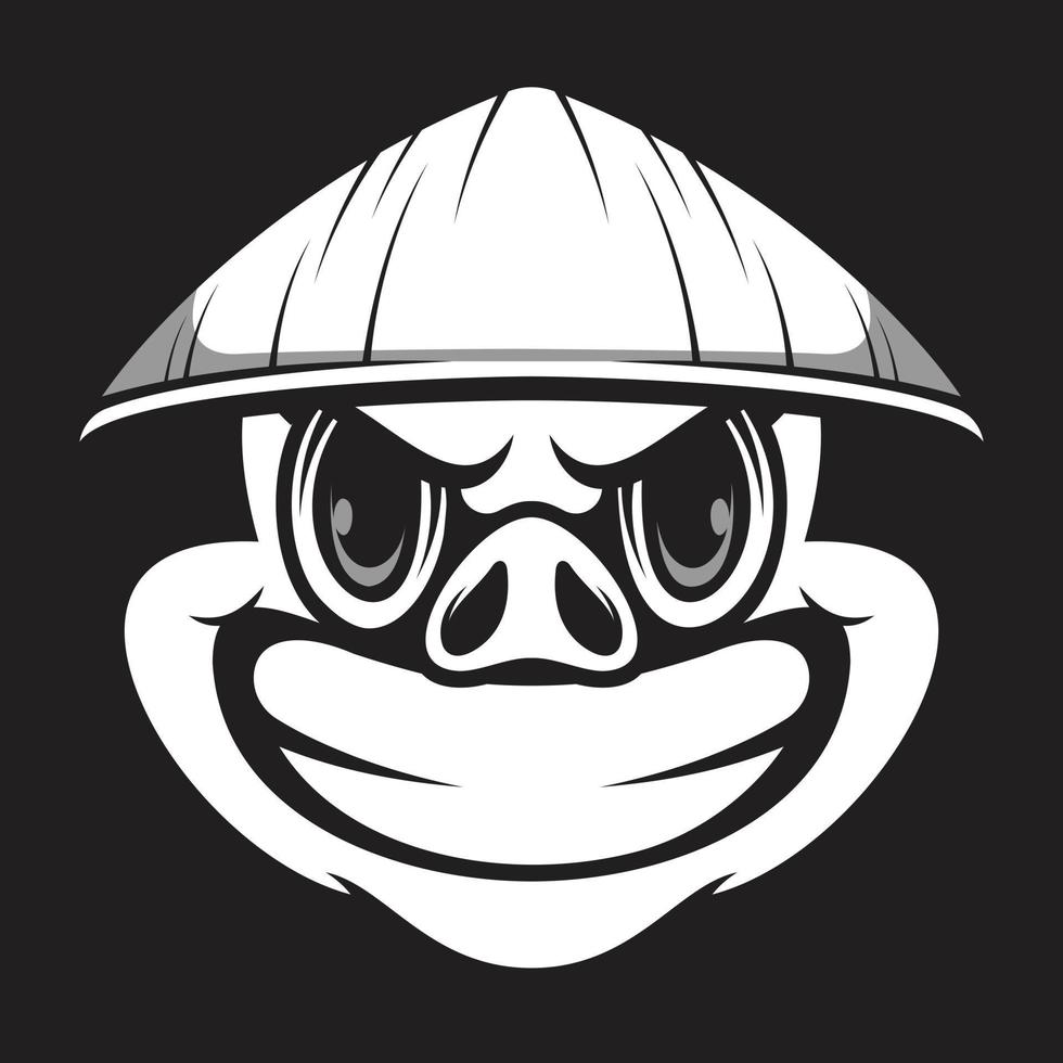 Pig Farmer Hat Black and White Mascot Design vector