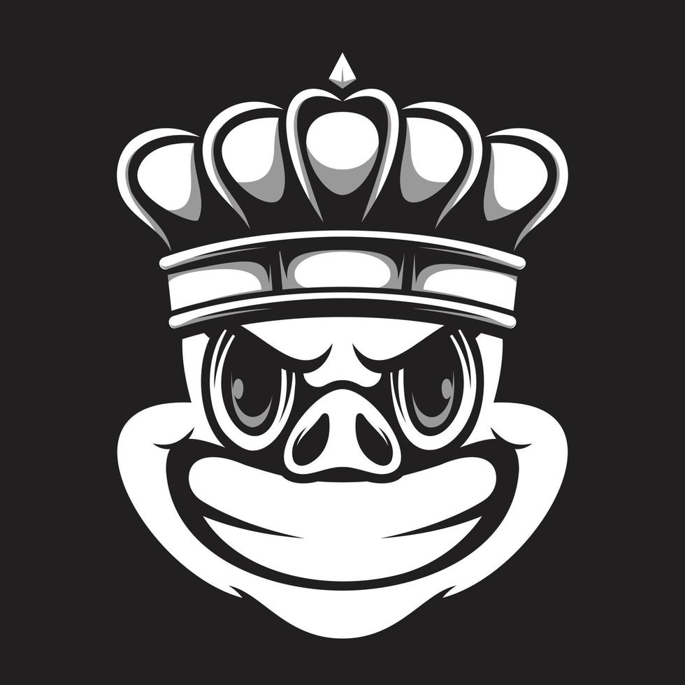 Pig King Black and White Mascot Design vector