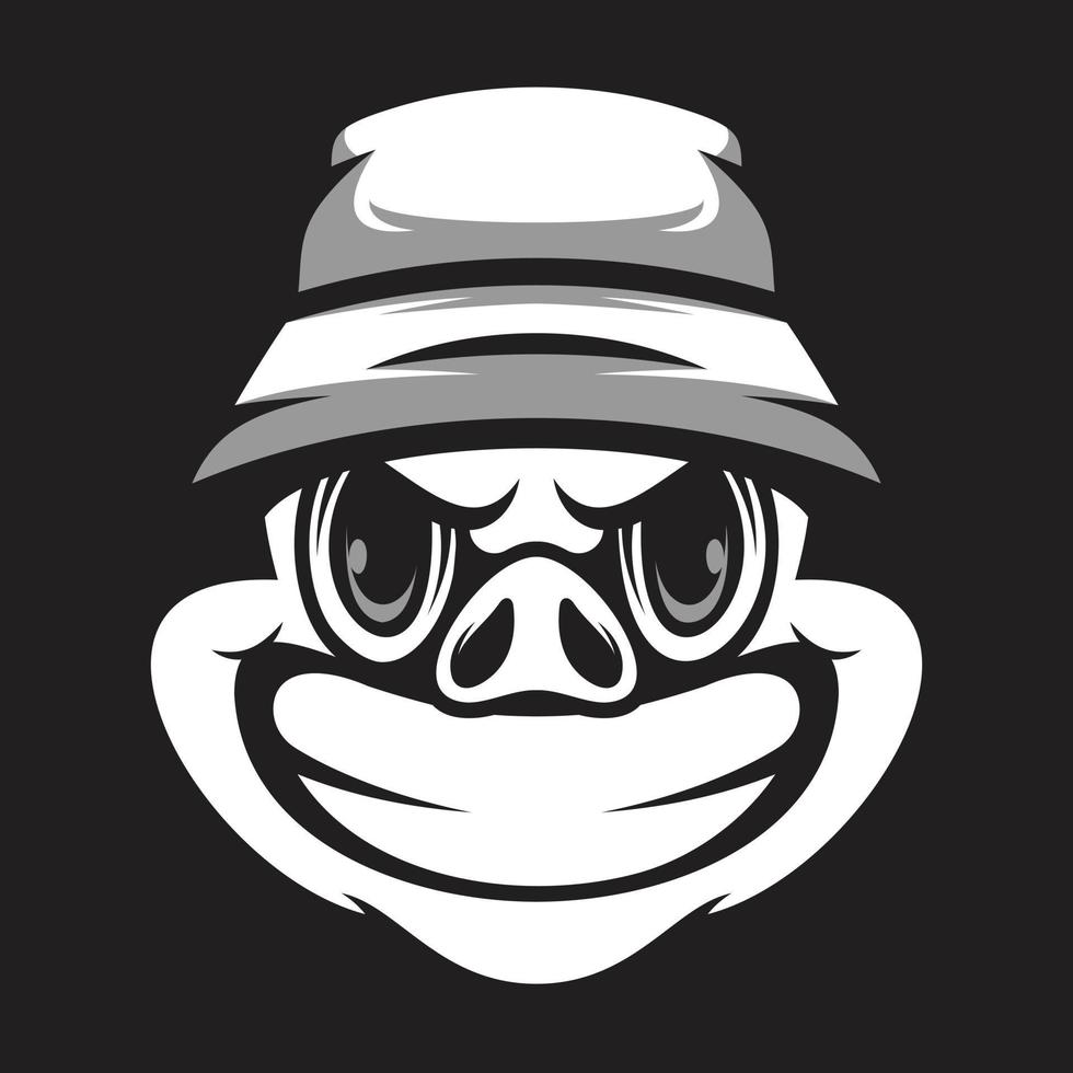 Pig Bucket Hat Black and White Mascot Design vector