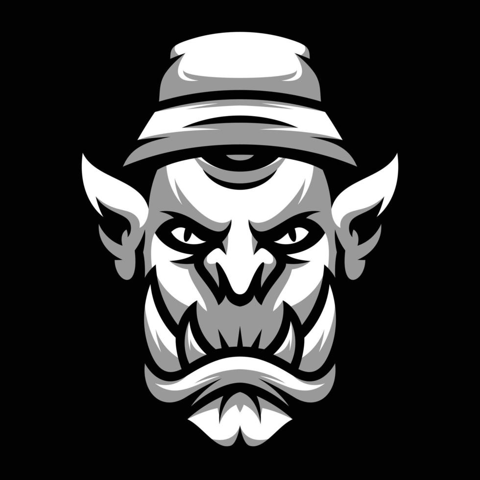 ogro Cubeta sombrero negro y blanco mascota diseño vector