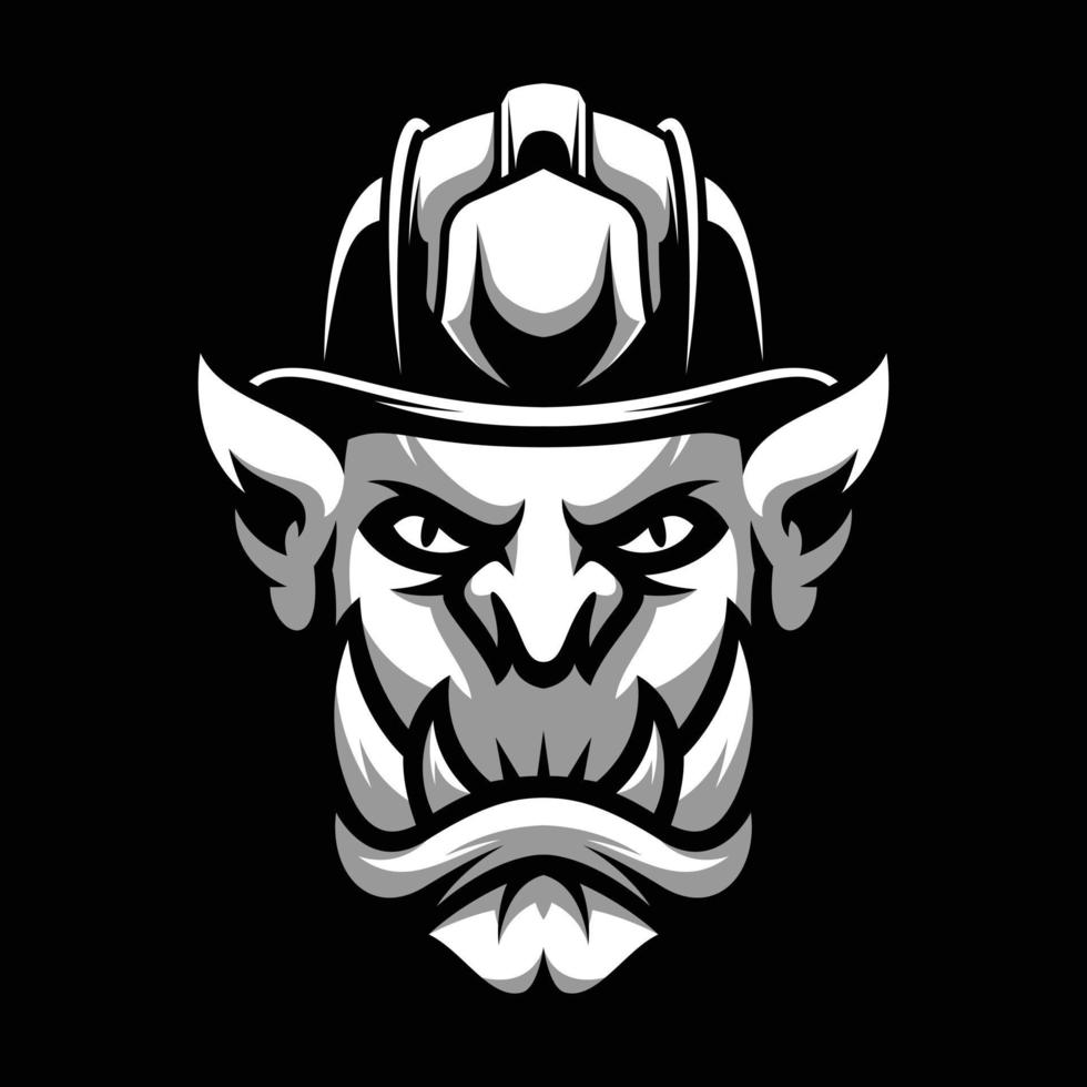 Ogre Firefighter Black and White Mascot Design vector