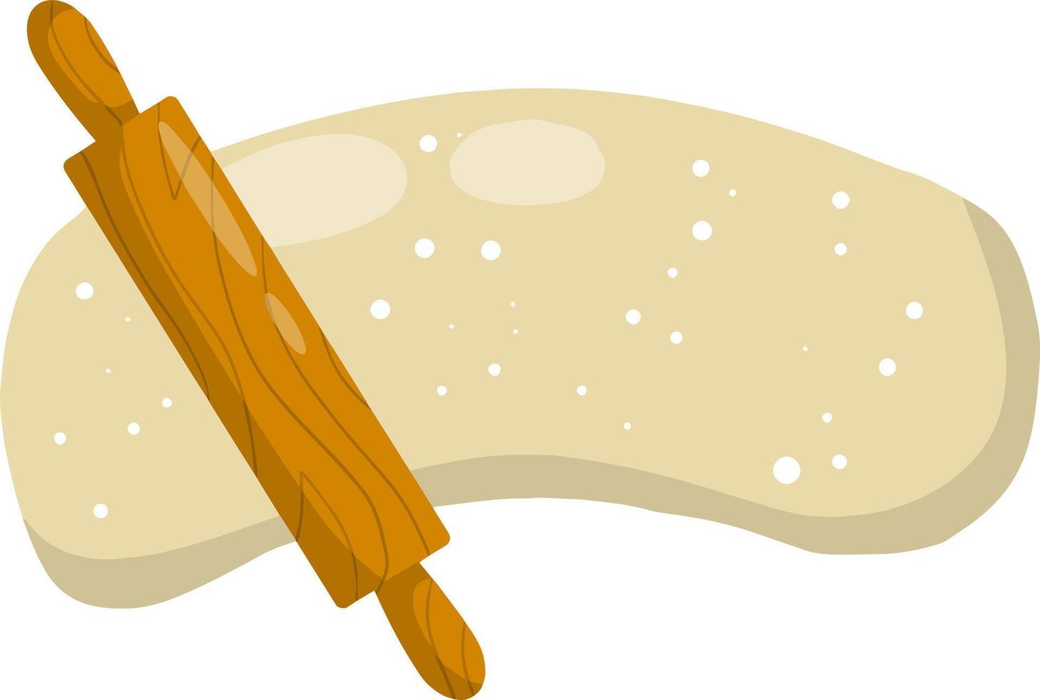 Rolling pin and dough. Wooden appliance for kitchen and cooking. Kneading dough. Cartoon flat illustration. Preparation of bread and pastries vector