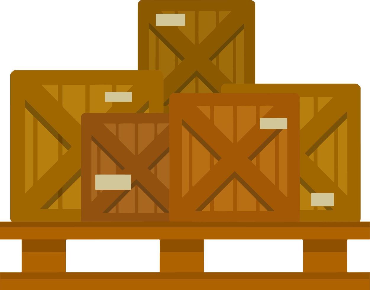 Package on wooden pallet. Bunch of boxes. Cartoon flat illustration. Stand for cargo. Transportation and shipping. vector