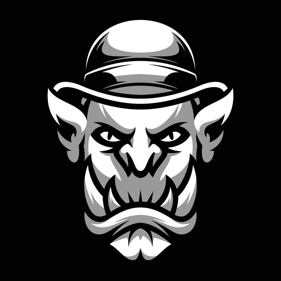 Ogre Cap Black and White Mascot Design vector