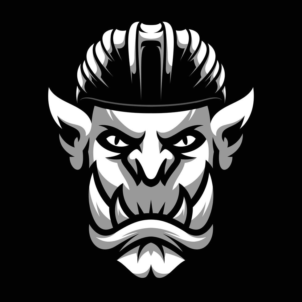 Ogre Bicycle Helmet Black and White Mascot Design vector