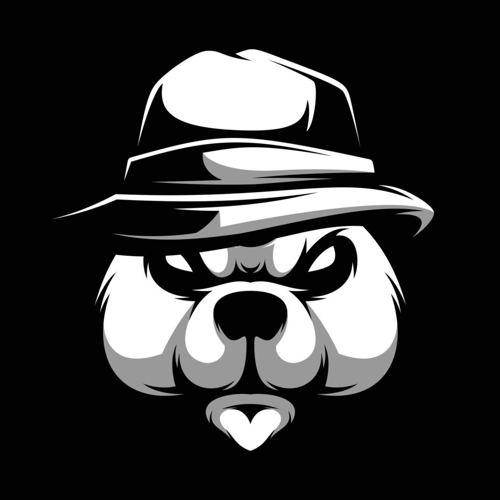 Bear Fedora Hat Black and White Mascot Design vector