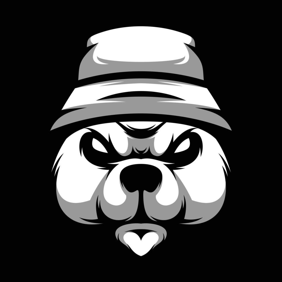 Bear Bucket Hat Black and White Mascot Design vector