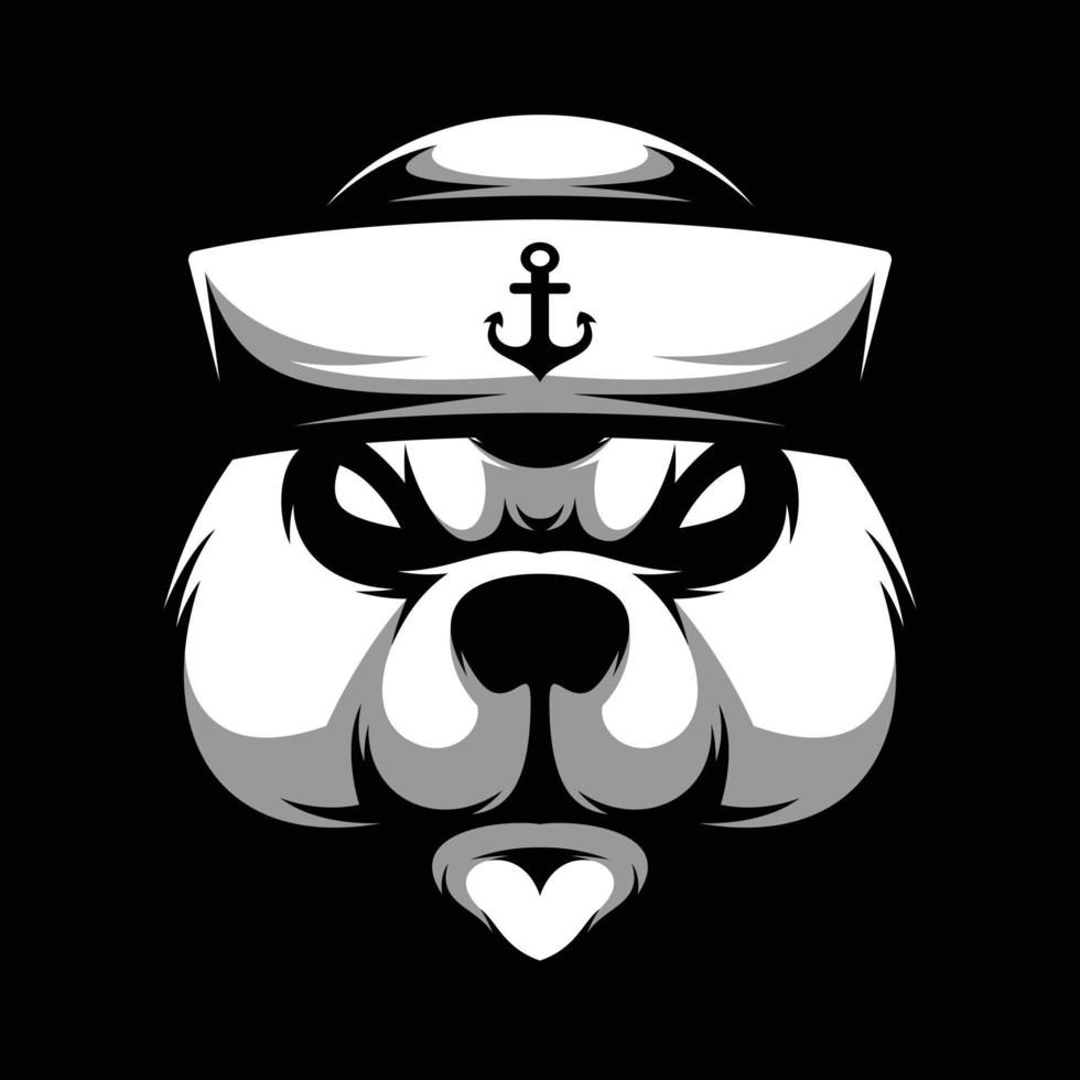Bear Sailor Black and White Mascot Design vector