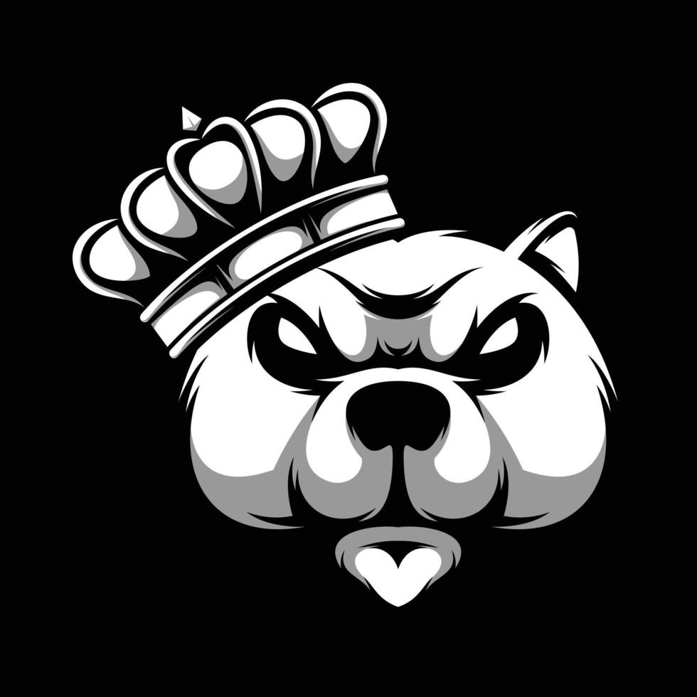 Bear King Black and White Mascot Design vector