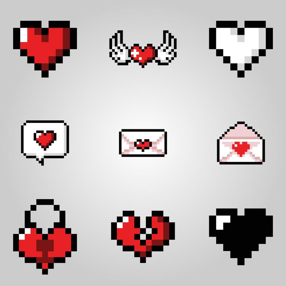 conjunto de píxel Arte corazón iconos vector