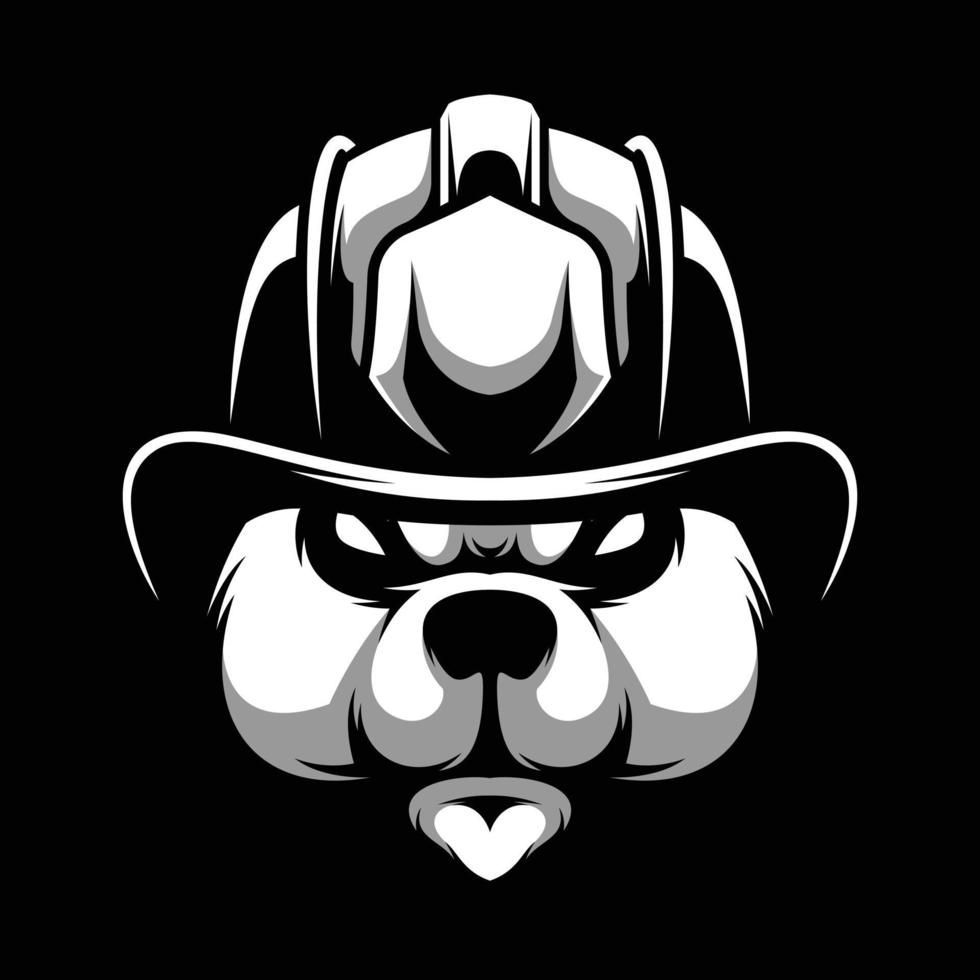 Bear Firefighter Black and White Mascot Design vector