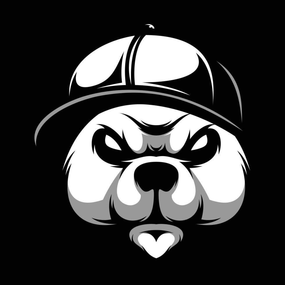 Bear Hat Black and White Mascot Design vector