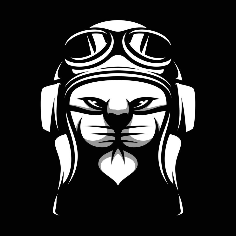 Cat Pilot Black and White Mascot Design vector