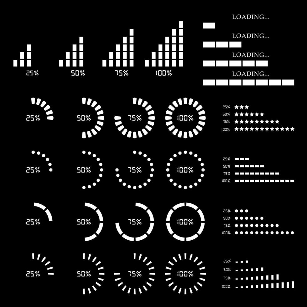 Set of website loading icon isolated on black background. vector