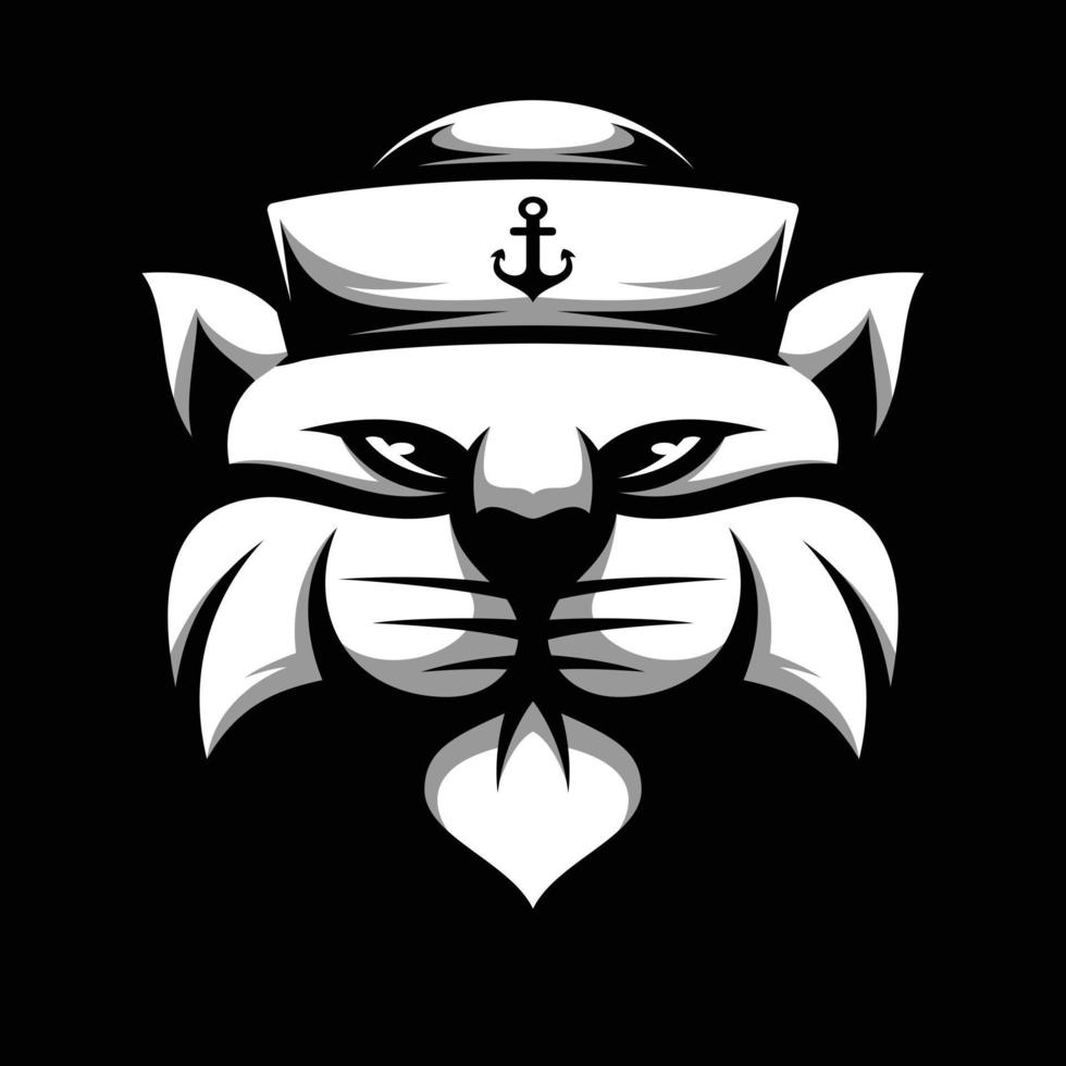 Cat Sailor Black and White Mascot Design vector