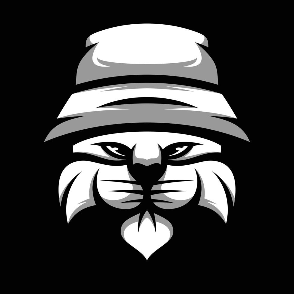 gato Cubeta sombrero negro y blanco mascota diseño vector