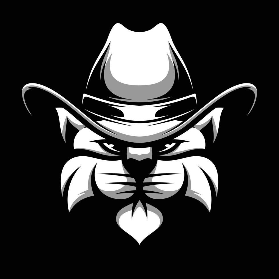 Cat Cowboy Black and White Mascot Design vector