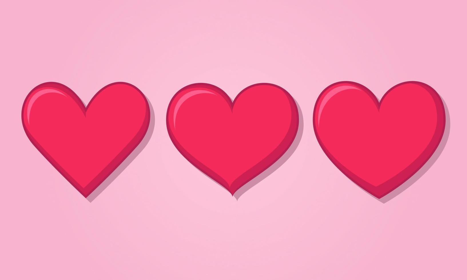 Realistic pink hearts set, shape with highlights and shadows. vector