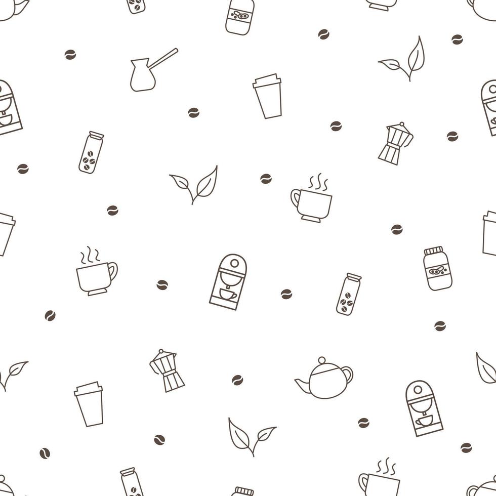 Geometric vector coffee pattern with black and white.