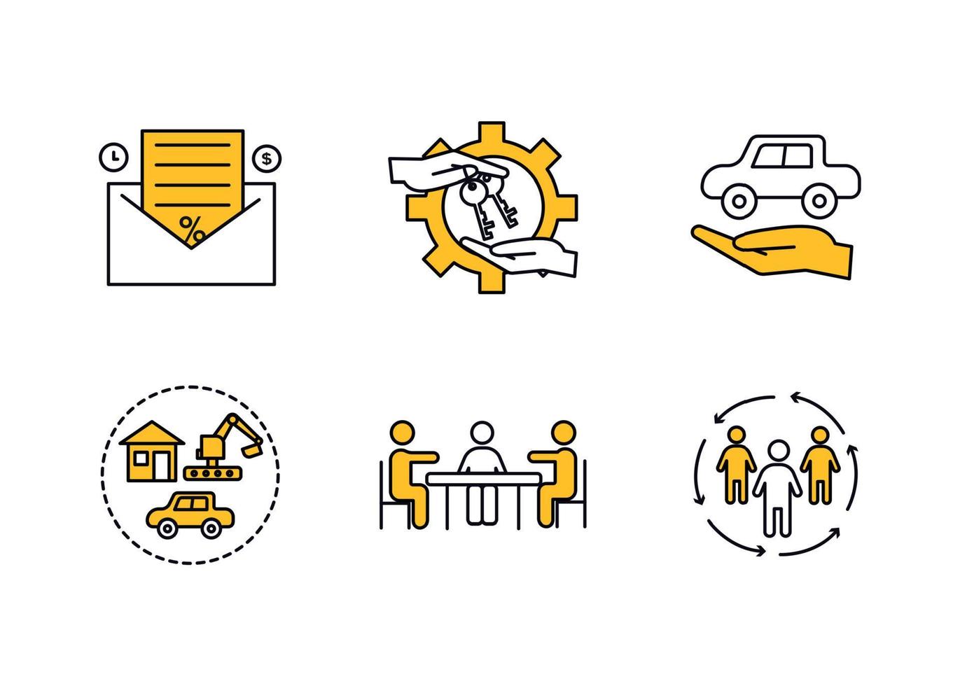 Vector finance illustration. Leasing, factoring icons set.