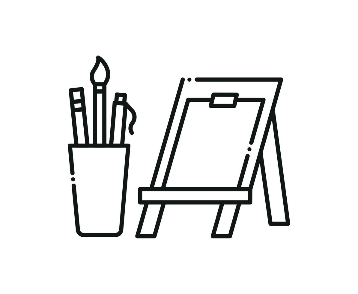 Drawing on canvas. Painting icon. Linear style. Hobby vector illustration.