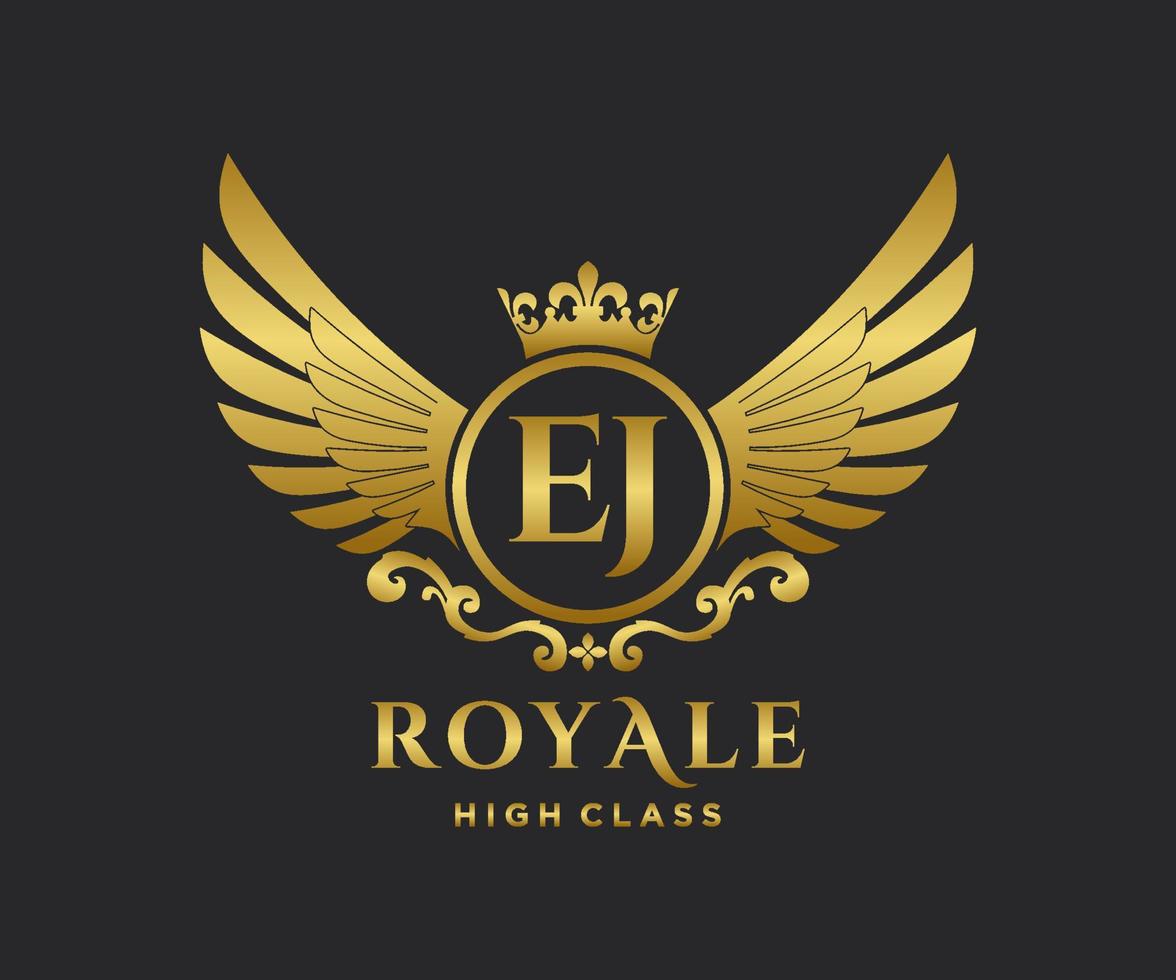 Golden Letter EJ template logo Luxury gold letter with crown. Monogram alphabet . Beautiful royal initials letter. vector