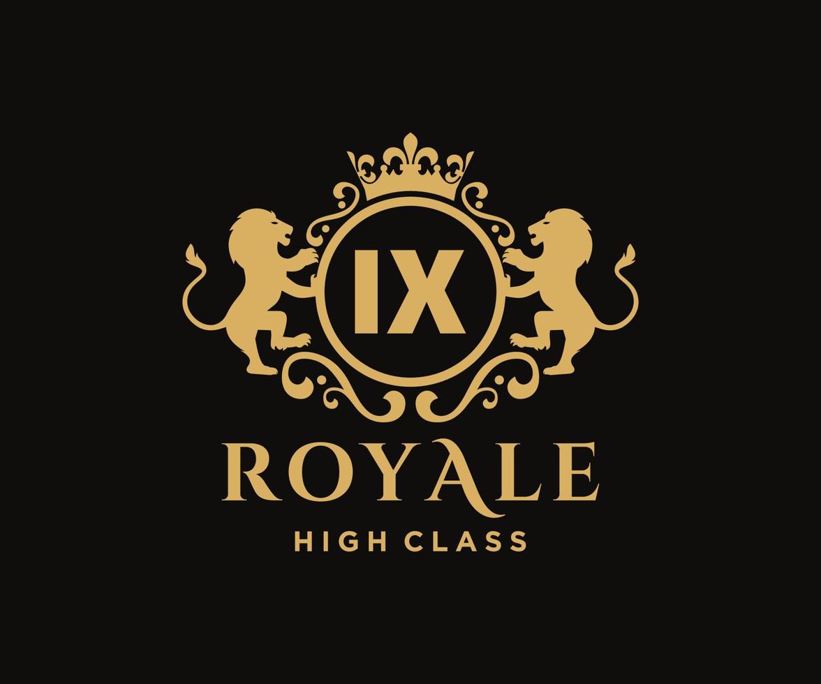 Golden Letter IX template logo Luxury gold letter with crown. Monogram alphabet . Beautiful royal initials letter. vector