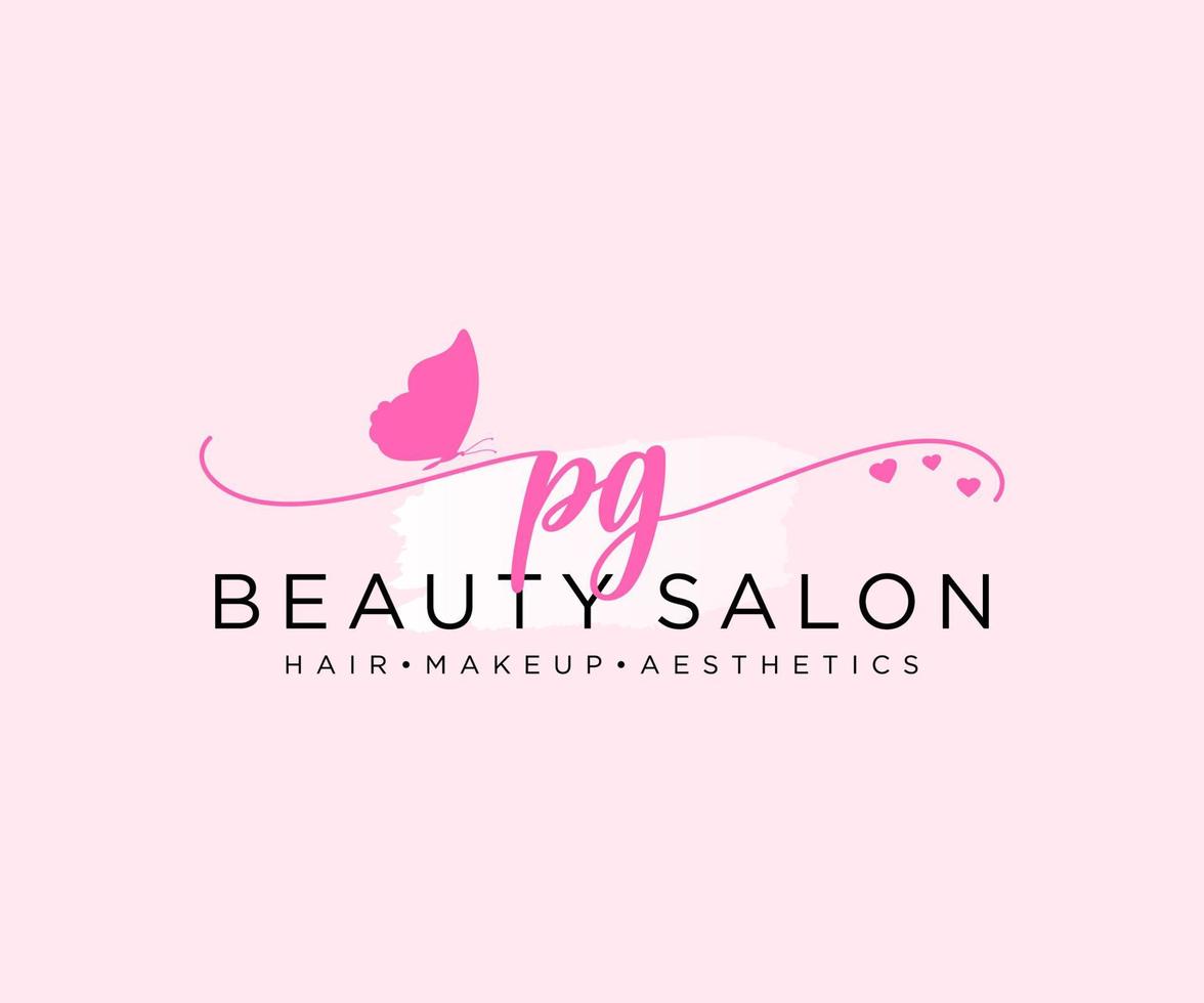 Initial PG feminine logo collections template. handwriting logo of initial signature, wedding, fashion, jewerly, boutique, floral and botanical with creative template for any company or business. vector