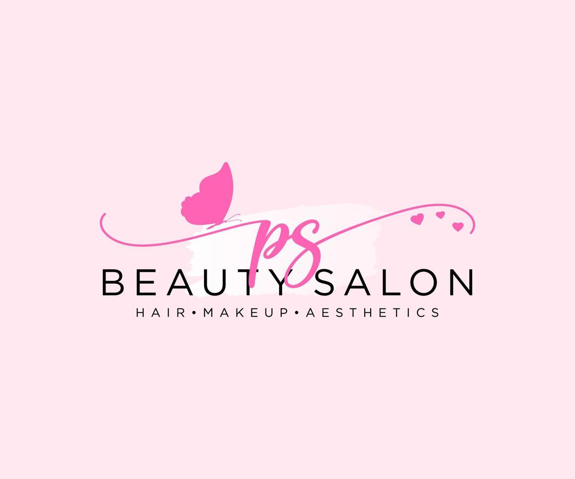 Initial PS feminine logo collections template. handwriting logo of initial signature, wedding, fashion, jewerly, boutique, floral and botanical with creative template for any company or business. vector