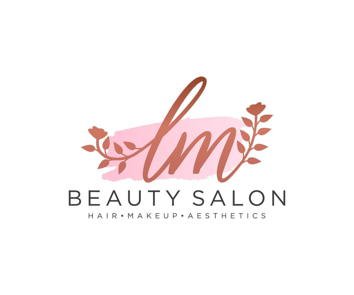 Initial LM feminine logo collections template. handwriting logo of initial signature, wedding, fashion, jewerly, boutique, floral and botanical with creative template for any company or business. vector