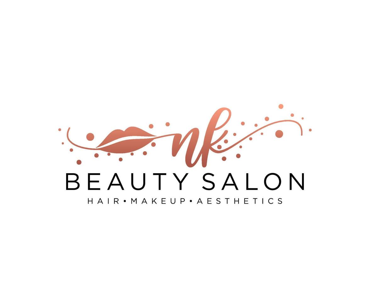 Initial NK feminine logo collections template. handwriting logo of initial signature, wedding, fashion, jewerly, boutique, floral and botanical with creative template for any company or business. vector