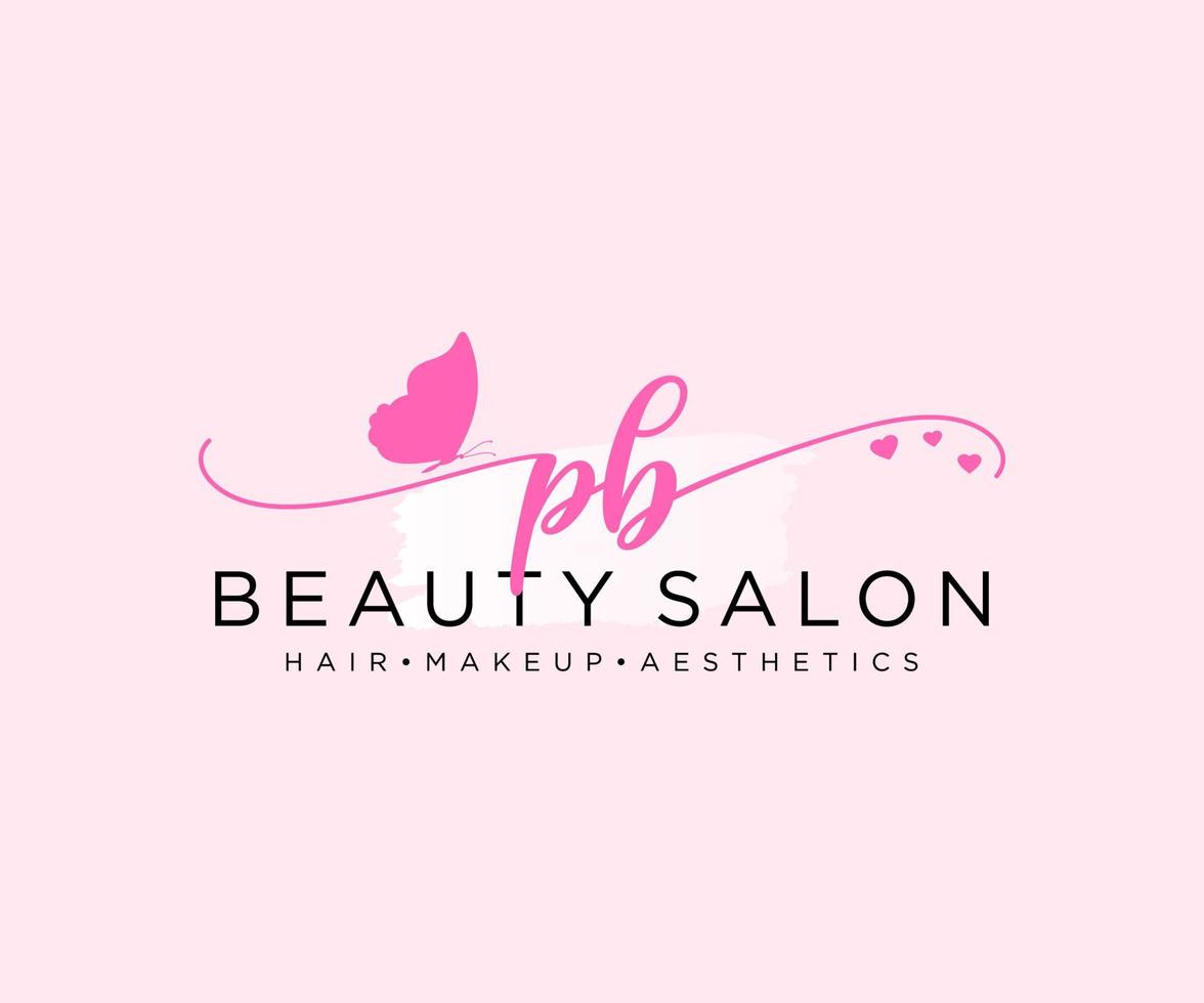 Initial PB feminine logo collections template. handwriting logo of initial signature, wedding, fashion, jewerly, boutique, floral and botanical with creative template for any company or business. vector