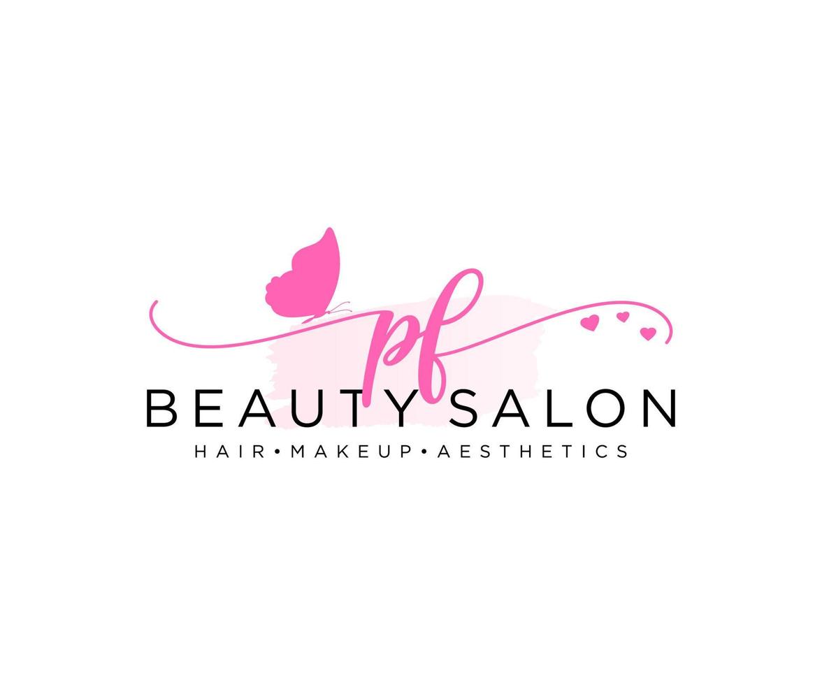 Initial PF feminine logo collections template. handwriting logo of initial signature, wedding, fashion, jewerly, boutique, floral and botanical with creative template for any company or business. vector