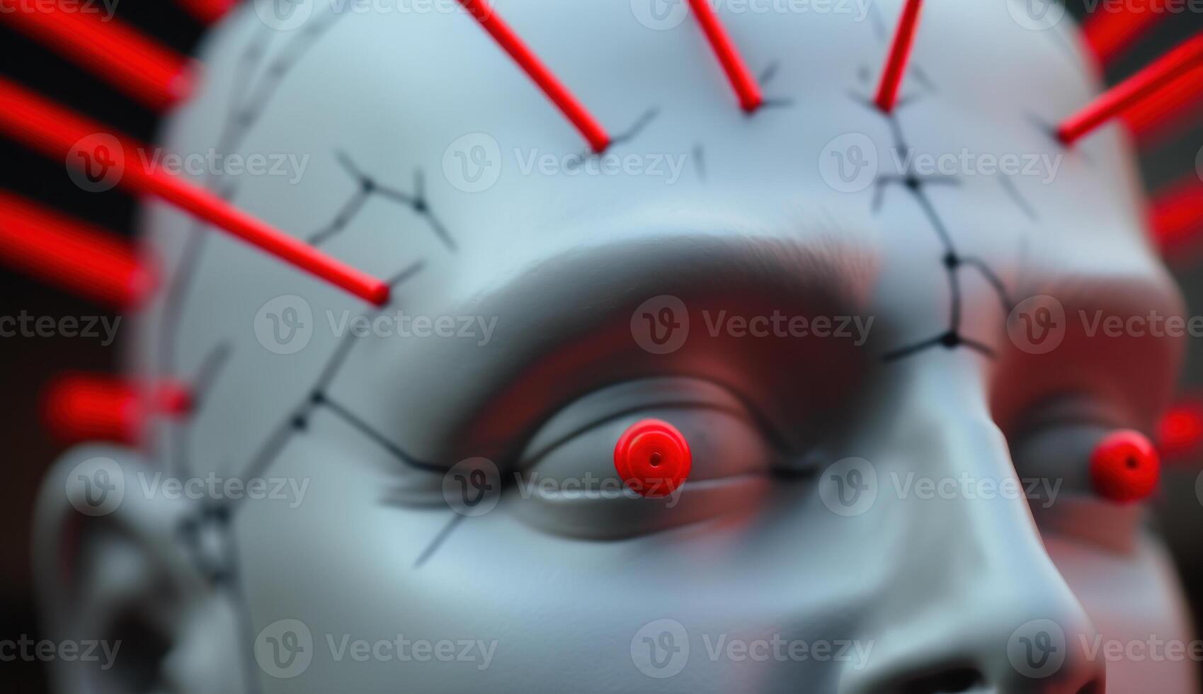 headache pressure concept, white head with red rays photo