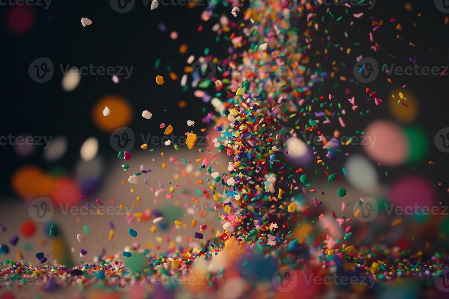 flying colorful confetti with blurred bokeh background illustration photo