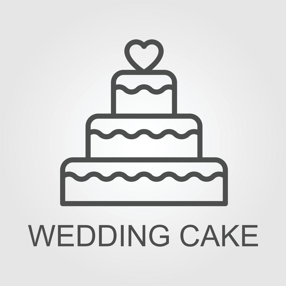 Stacked wedding cake dessert with heart topper line art vector icon for food apps and websites