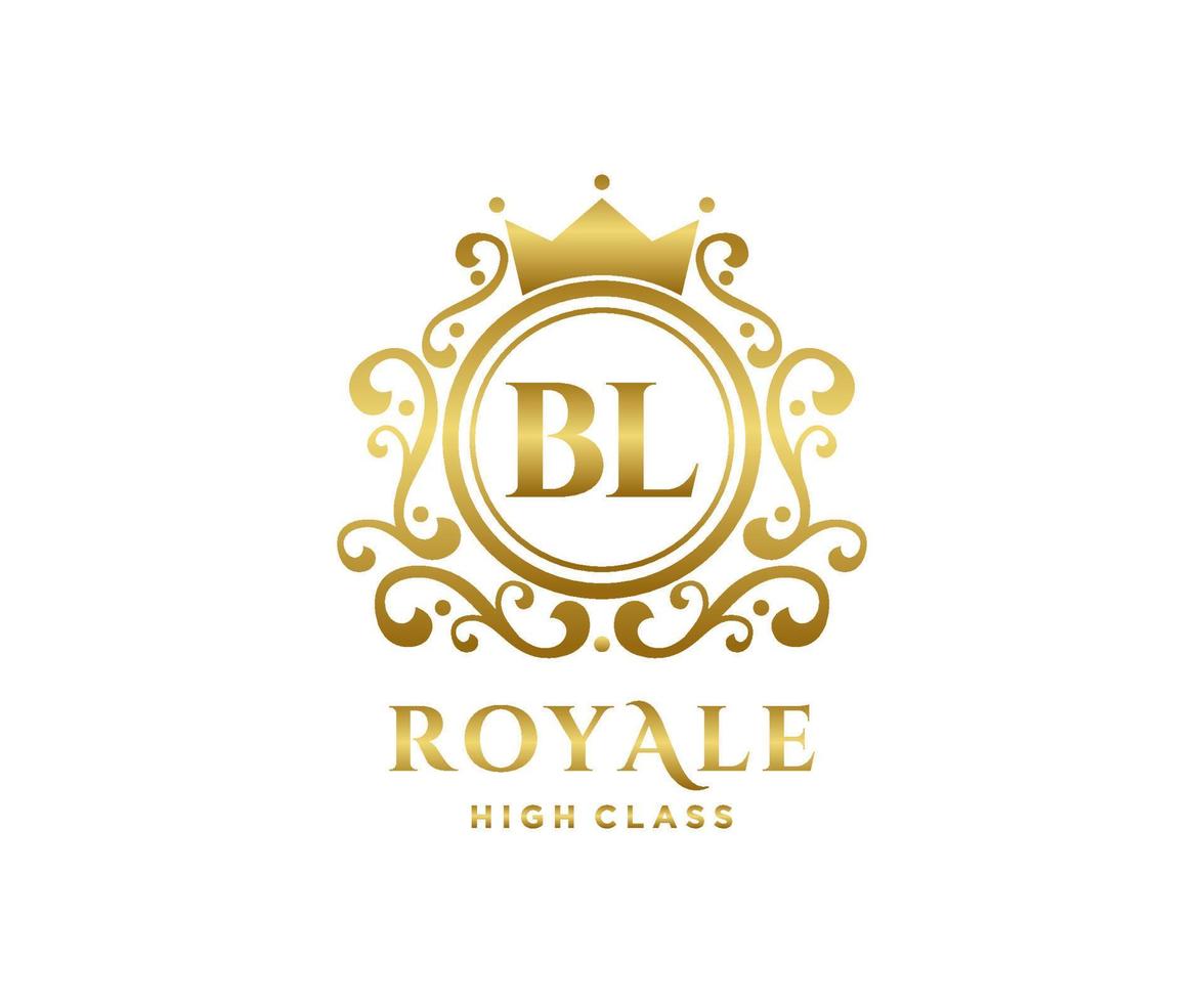 Golden Letter BL template logo Luxury gold letter with crown. Monogram alphabet . Beautiful royal initials letter. vector