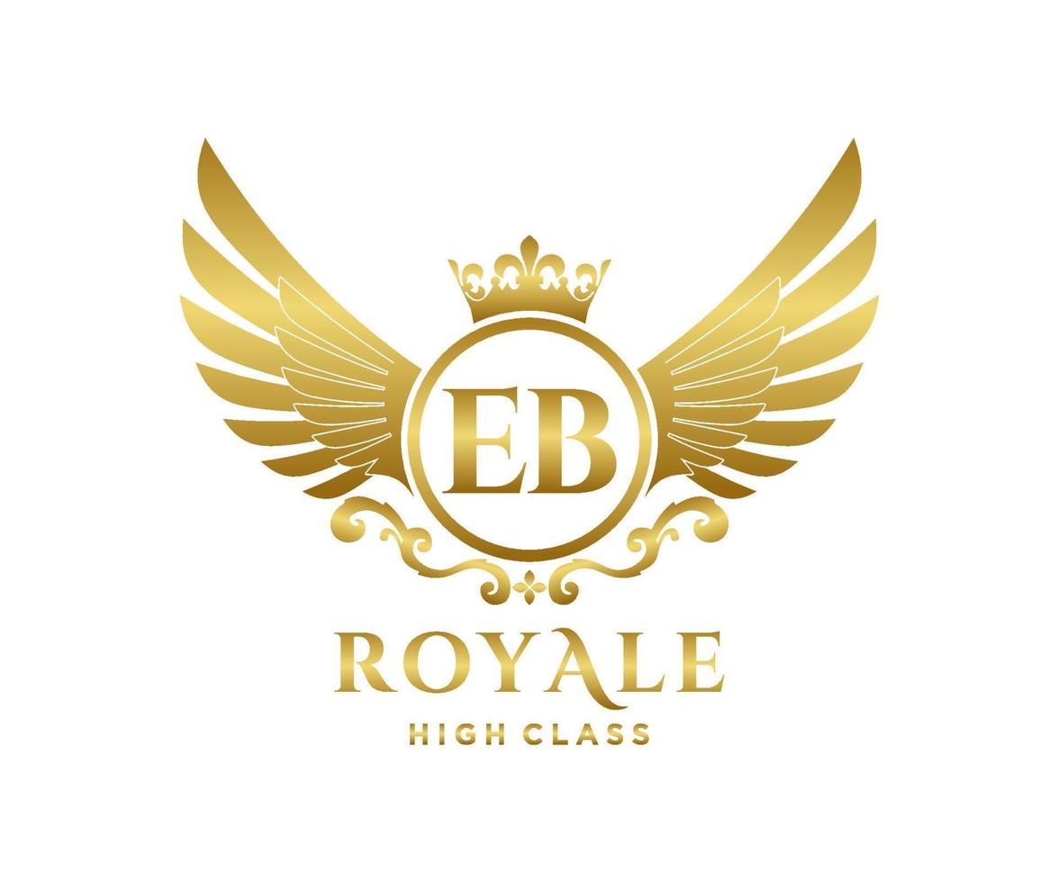 Golden Letter EB template logo Luxury gold letter with crown. Monogram alphabet . Beautiful royal initials letter. vector