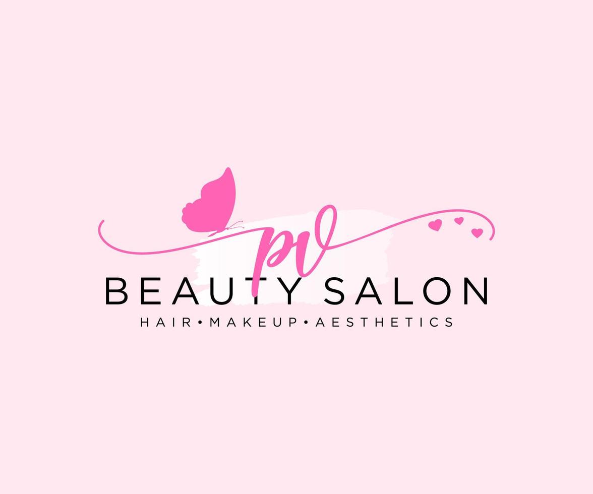 Initial PV feminine logo collections template. handwriting logo of initial signature, wedding, fashion, jewerly, boutique, floral and botanical with creative template for any company or business. vector