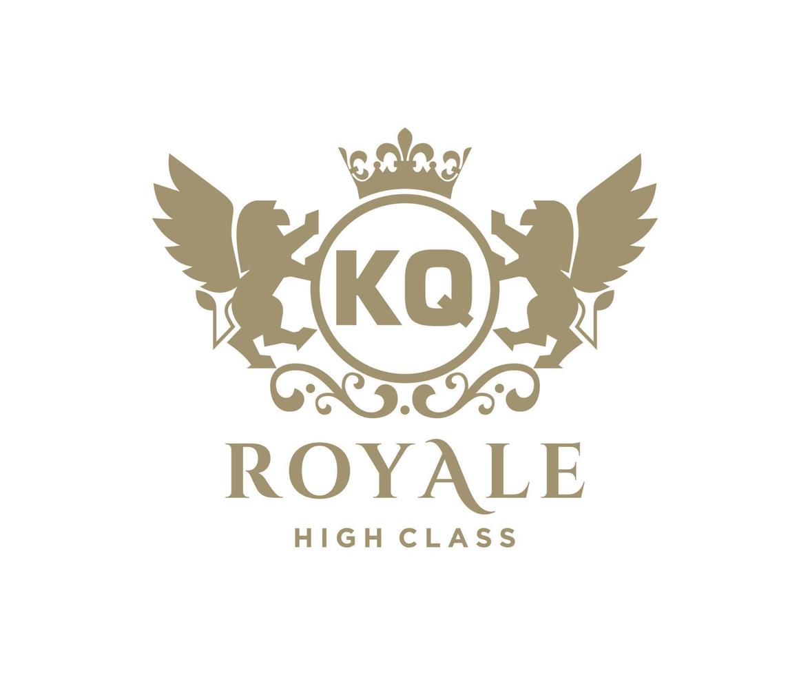 Golden Letter KQ template logo Luxury gold letter with crown. Monogram alphabet . Beautiful royal initials letter. vector