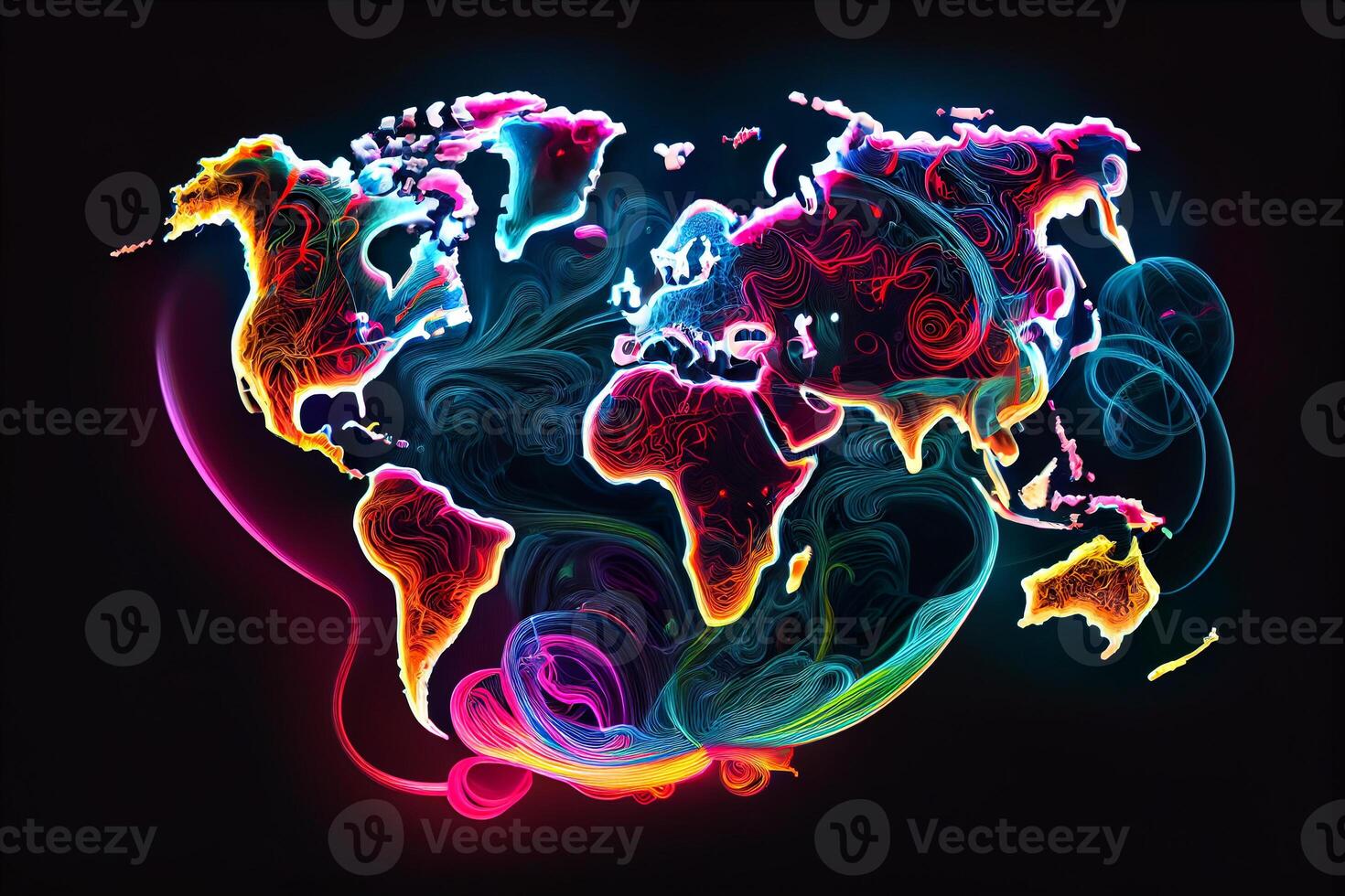 neon abstract world map illustration photo