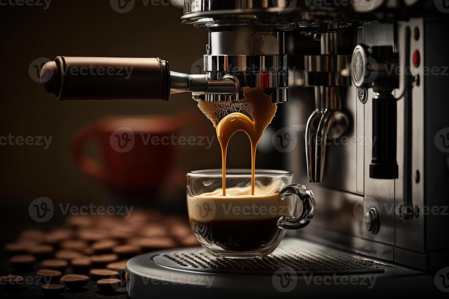 preparation of espresso coffee by usingcoffee machine photo