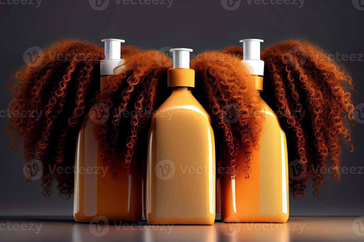 yellow cosmetic shampoo and gel bottles beauty set with care for thick curly hair illustration photo