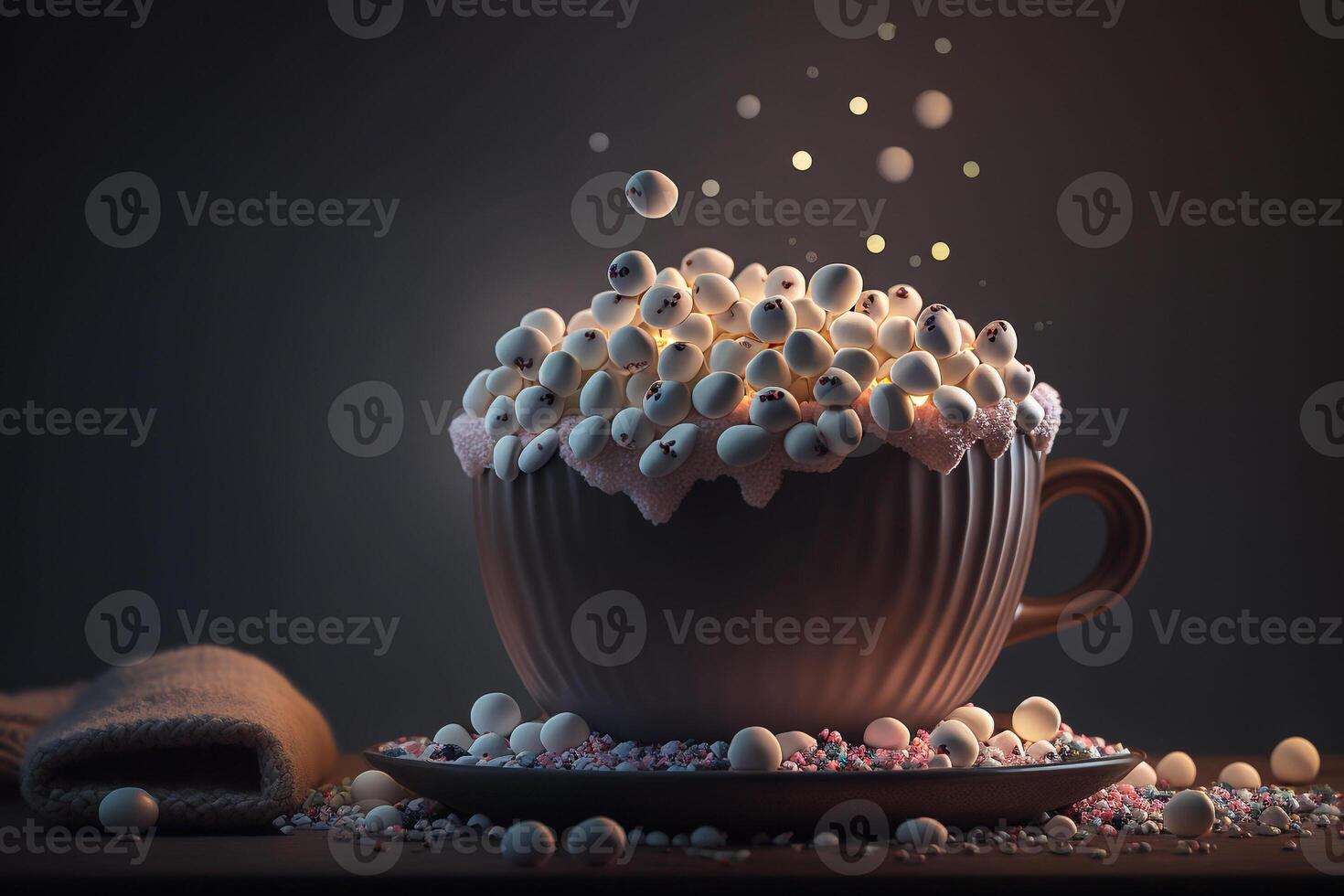 hot cocoa sprinkled with white marshmallow illustration photo
