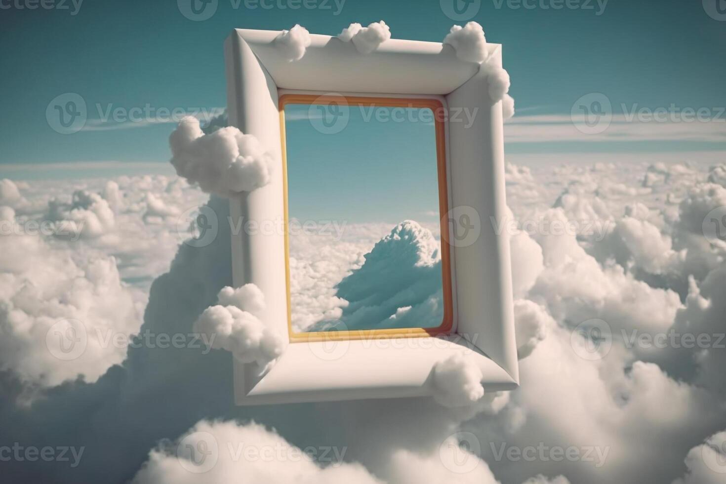 empty mockup white frame with pure cloud sky background photo