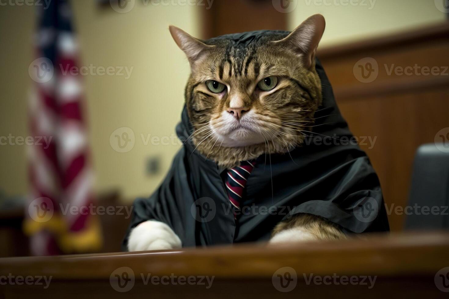 Corte gato en el sala de justicia generativo ai foto