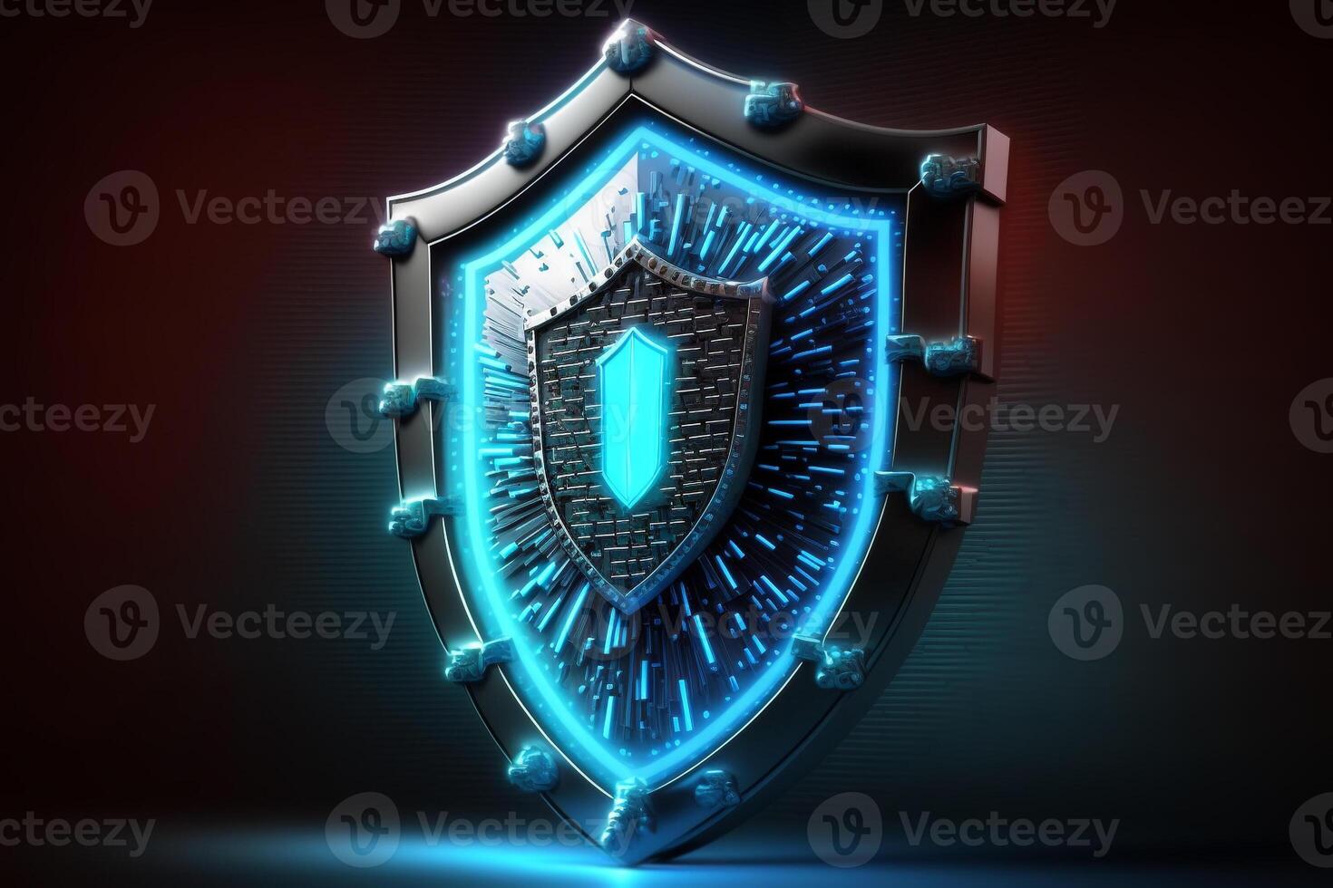 cyber security, guard data protection shield neon blue color illustration photo